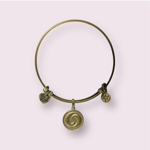 Angelica Brass Tone Yin and Yang Bangle Charm Bracelet